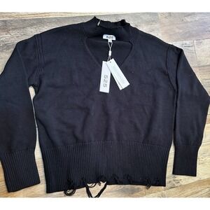New 525 AMERCIAN PULLOVER SWEATER BLACK DISTRESSED Medium